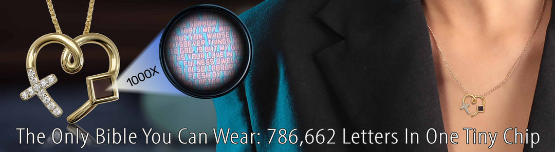 Valentines Day Jewelry: Gold Heart Lock Necklace With Nano Bible Scripture Magnified 1000x