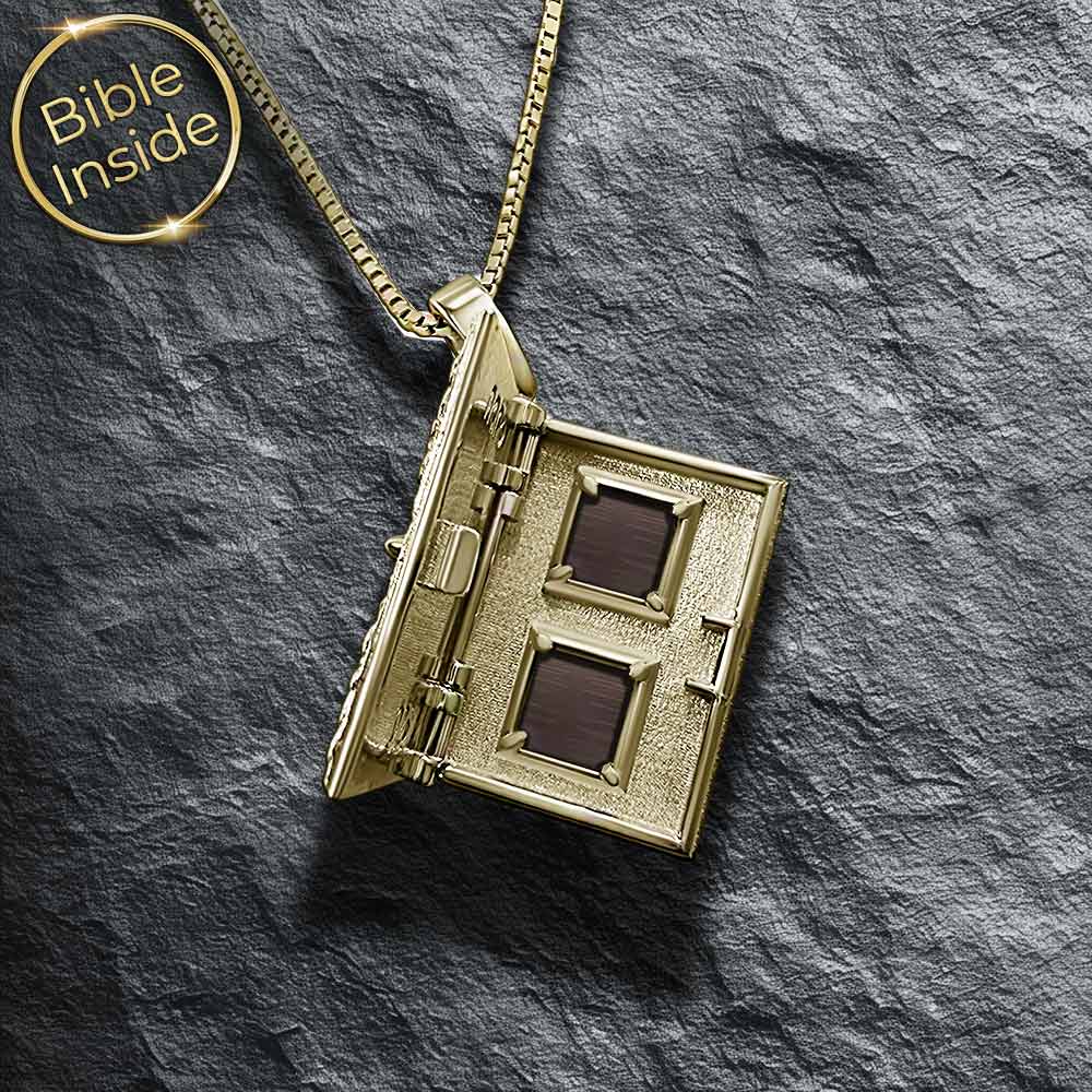 Bible necklace gift - book locket with complete Holy Bible inside