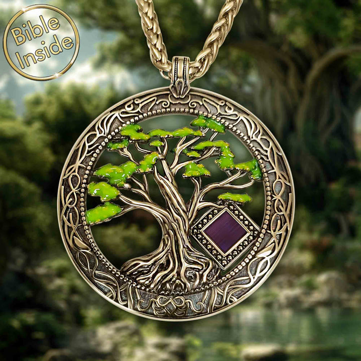 Tree of life Christmas gift necklace with microscopic Bible
