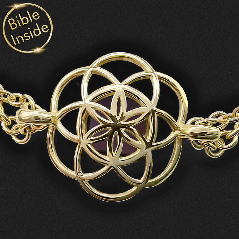 Best gift for Valentine day for girlfriend – seed of life gold bracelet with nano Bible