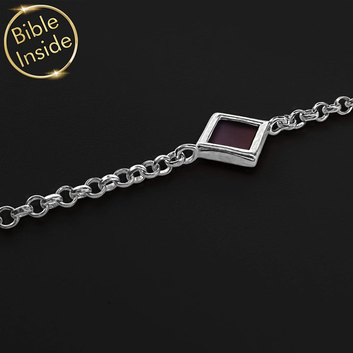 Good gifts for wife square bracelet with nano Bible chip - sterling silver