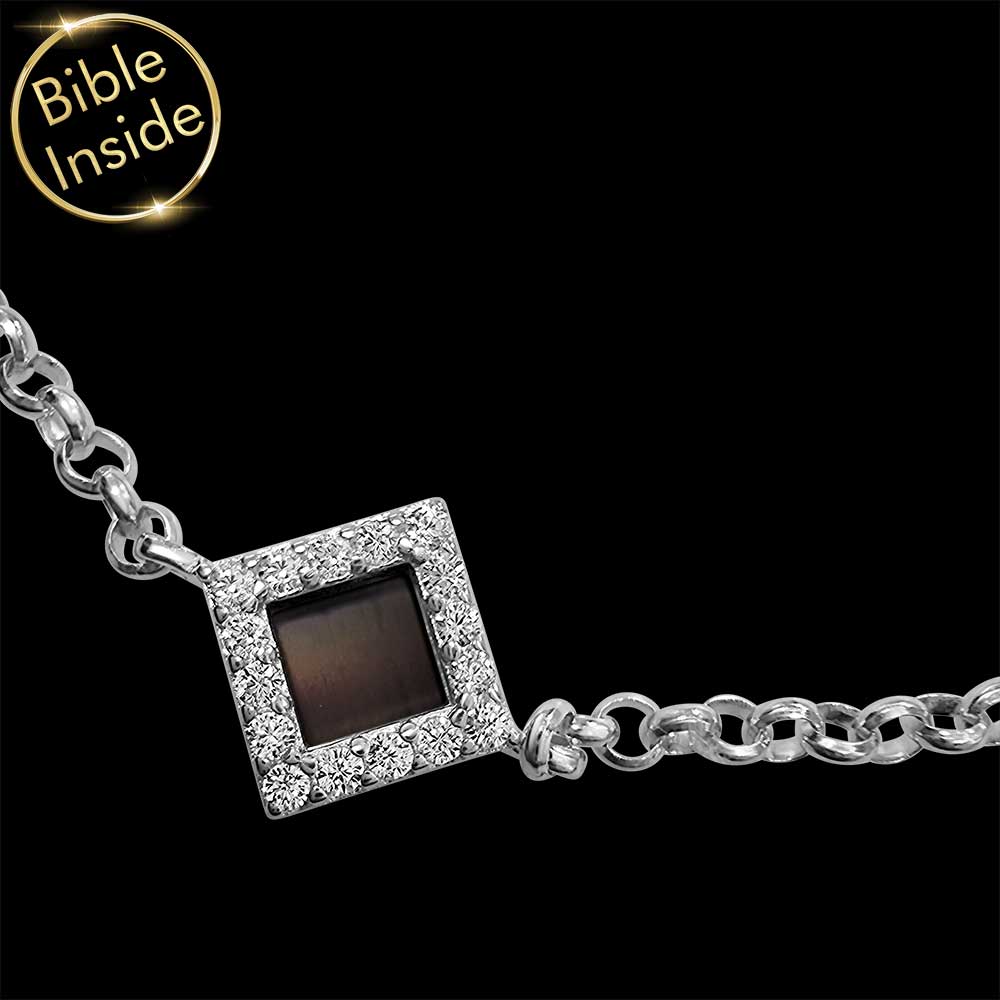 Best gifts for wife bracelet with miniature Bible chip in elegant rhombus setting