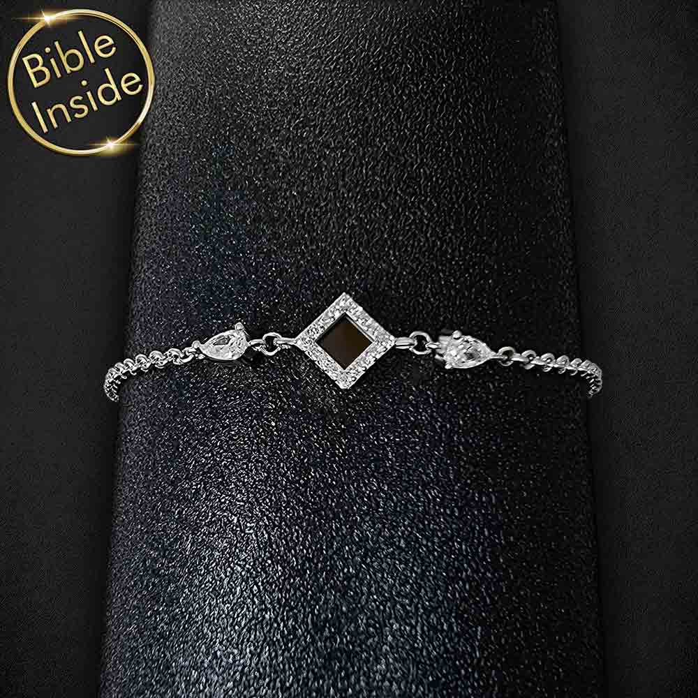 Mother's day jewelry fine bracelet with rhombus charm and scripture inside