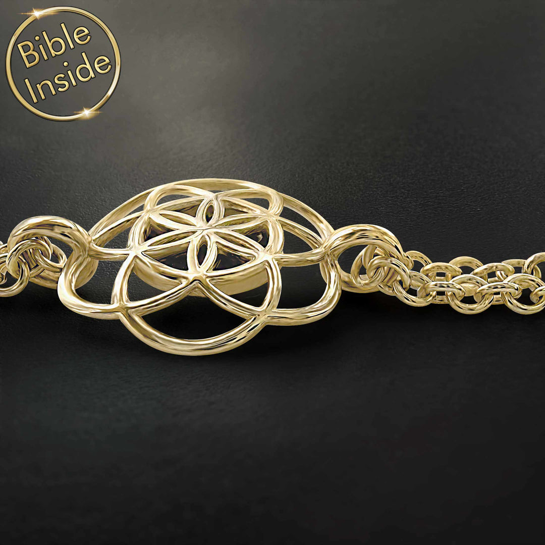 Best gift for Valentine day for girlfriend – seed of life nano Bible bracelet in gold