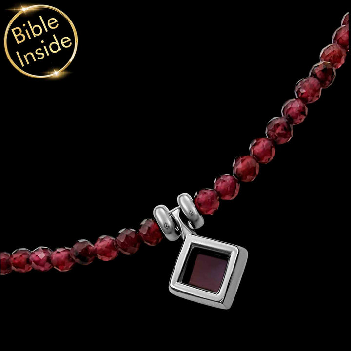 Silver biblical necklace with garnet stone, best valentines gift for her – Shlama