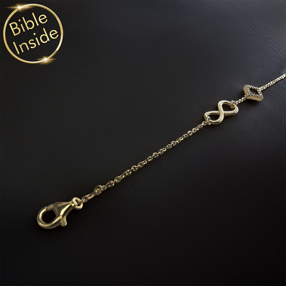 Valentines present for Christian wife - infinity bracelet with micro scripture
