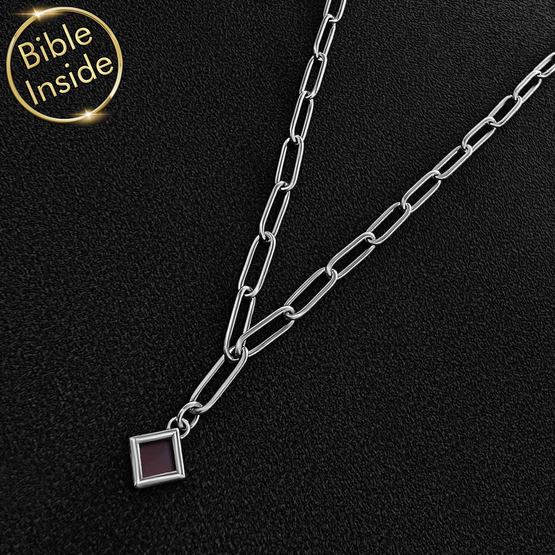 Silver Bible verse jewelry with complete Testament chip technology
