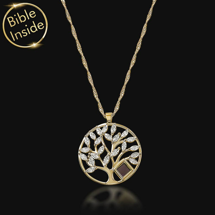 Elegant Tree of Life biblical necklace – Scripture pendant with nano Bible technology
