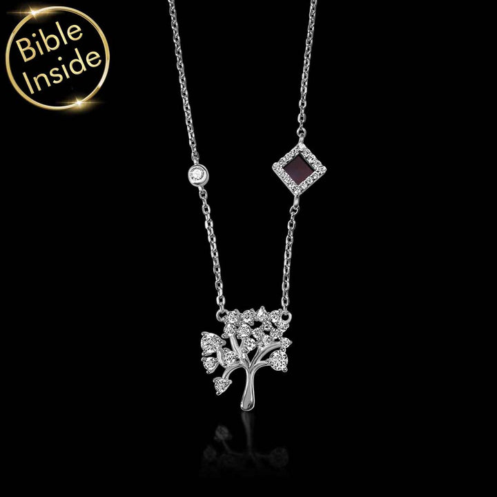 Girls' biblical necklace with Tree of Life pendant in white gold