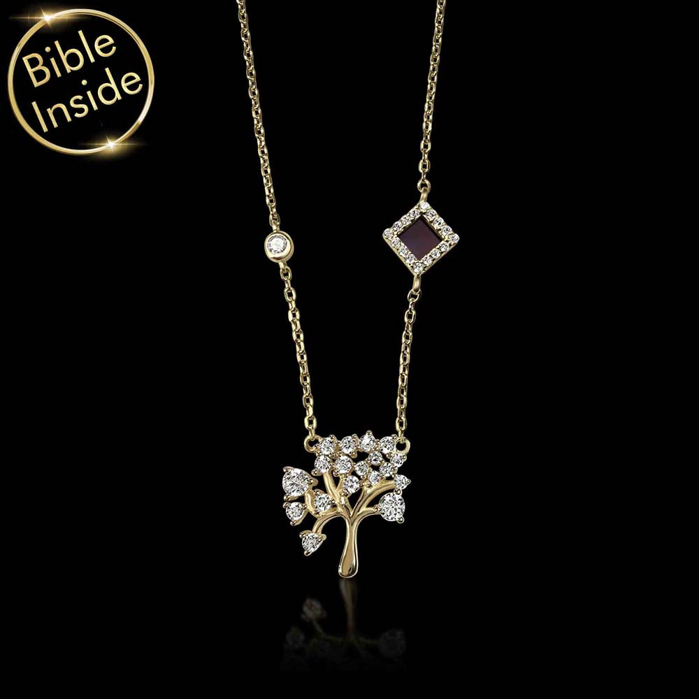 Biblical necklace gift for women – tree of life with scripture inside