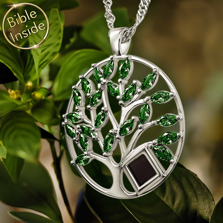 Bible gifts for her – sterling silver tree of life necklace with hidden scripture
