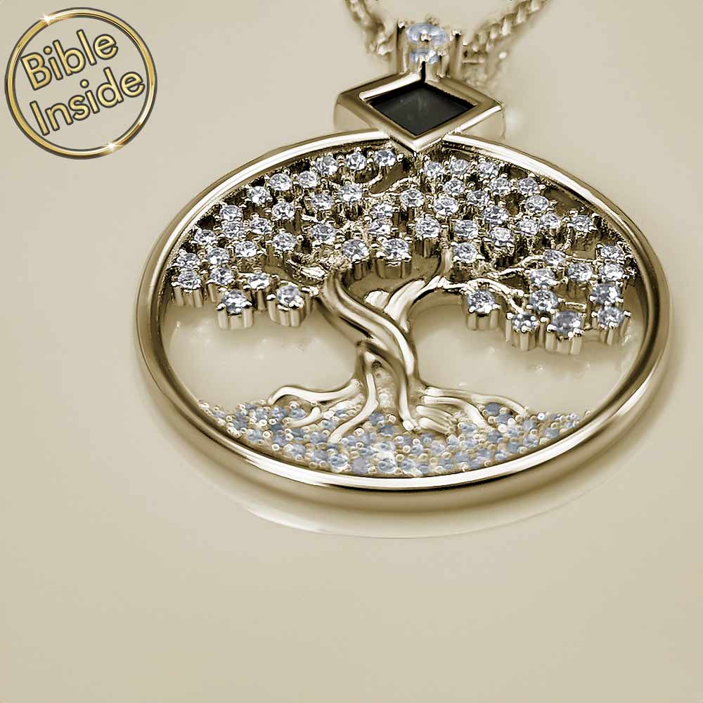 Tree of life Biblical necklace with micro Bible, Christian women's gift