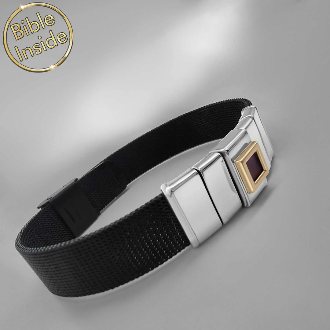 Minimalist biblical gift for men - stainless steel bracelet with nano Bible