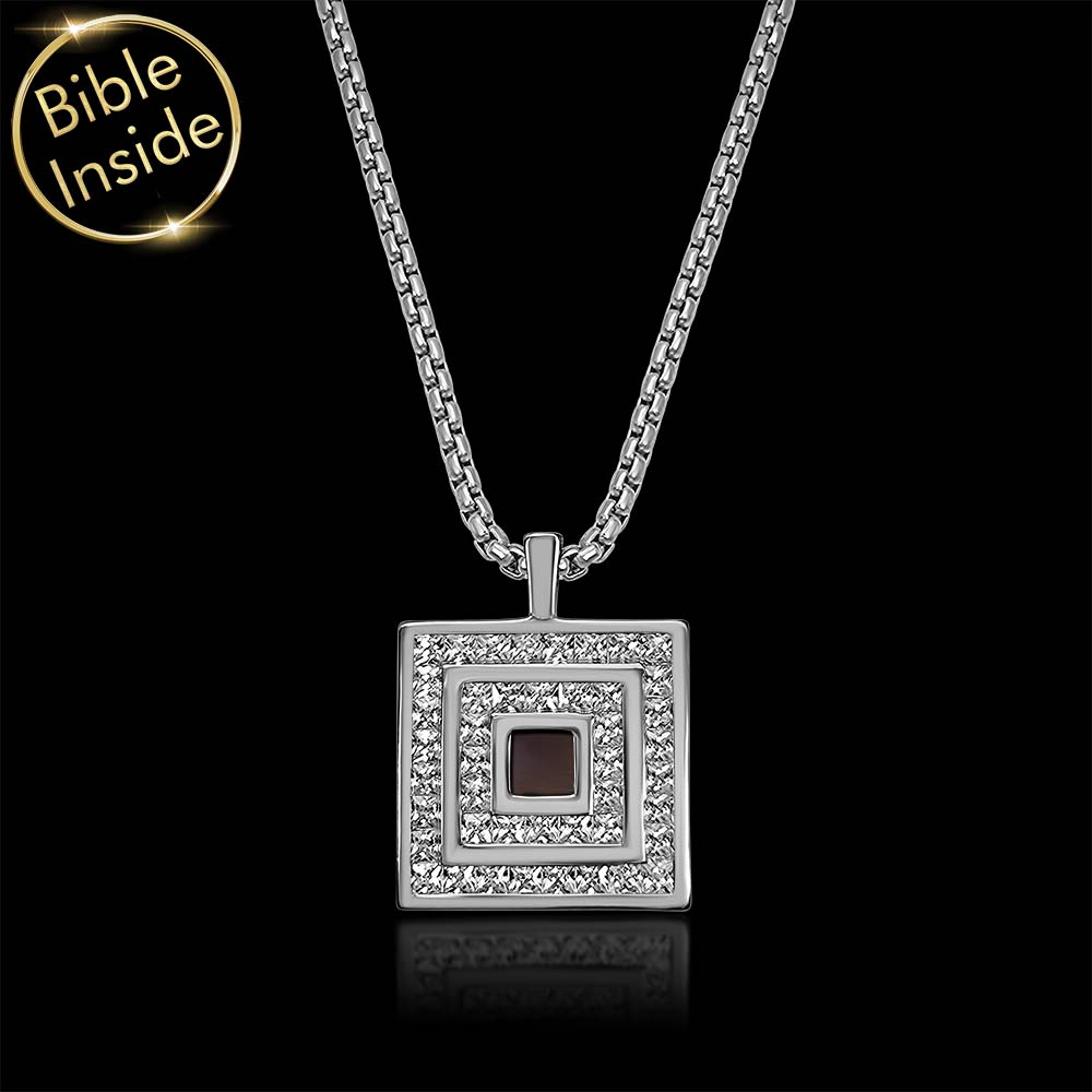 Men's square Bible gift necklace with nano Scripture technology