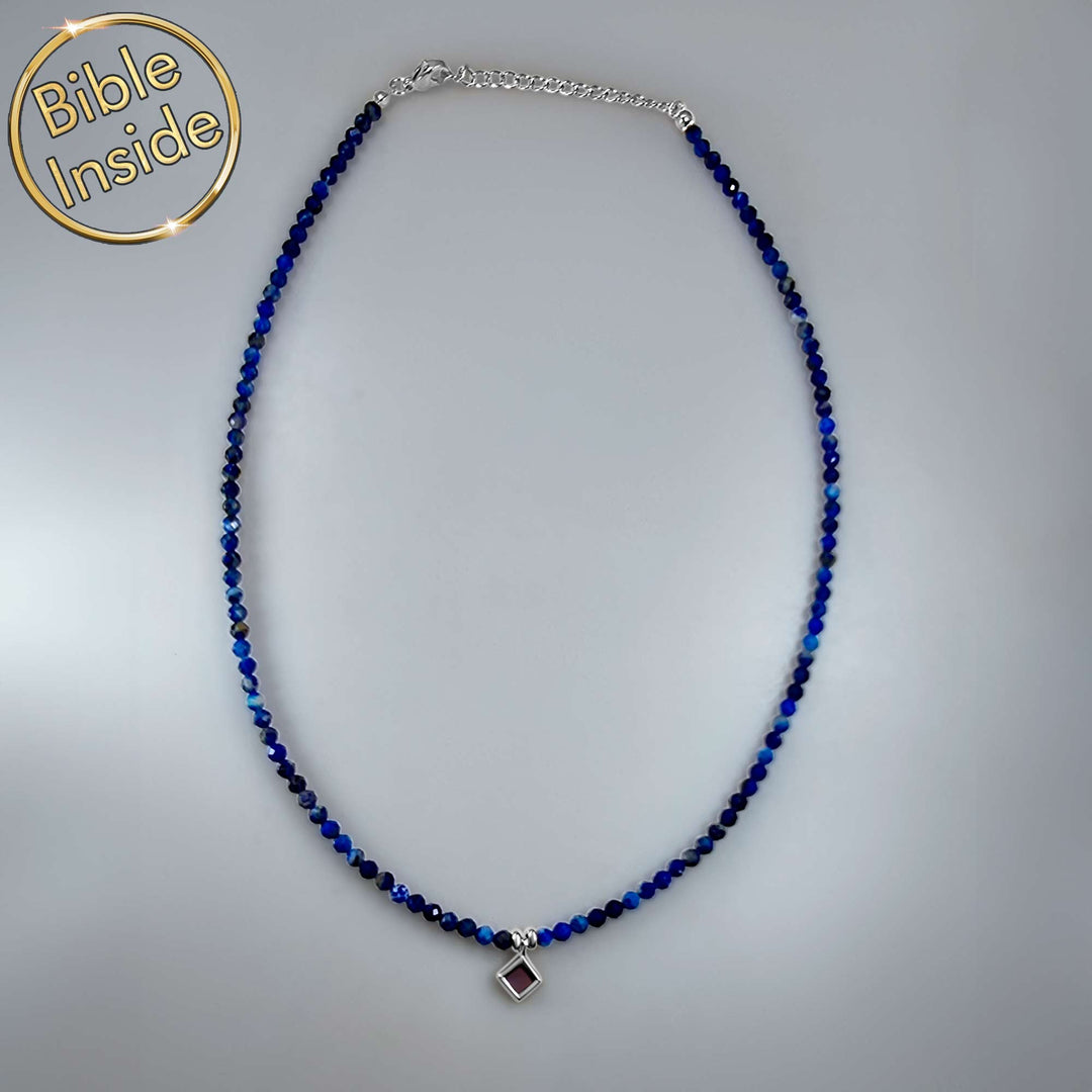 Bible jewelry gift with lapis stone – elegant faith necklace