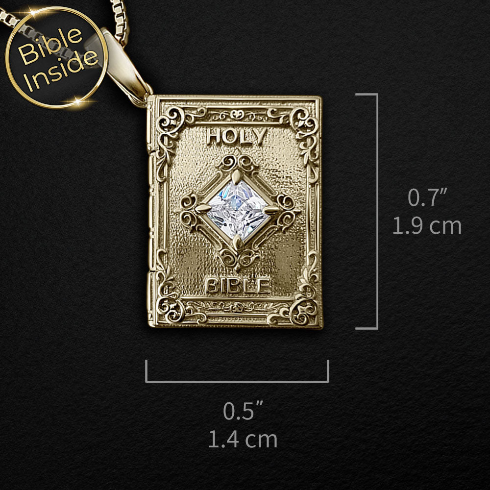 Bible necklace in gold – Covenant book necklace, complete Bible engraved