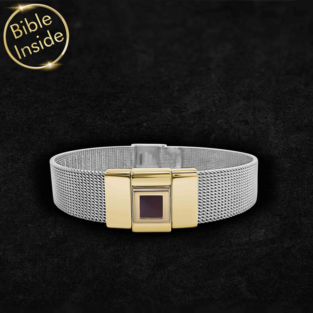Gold Knox-3 Christian bracelet with micro Bible chip, sleek wrist design