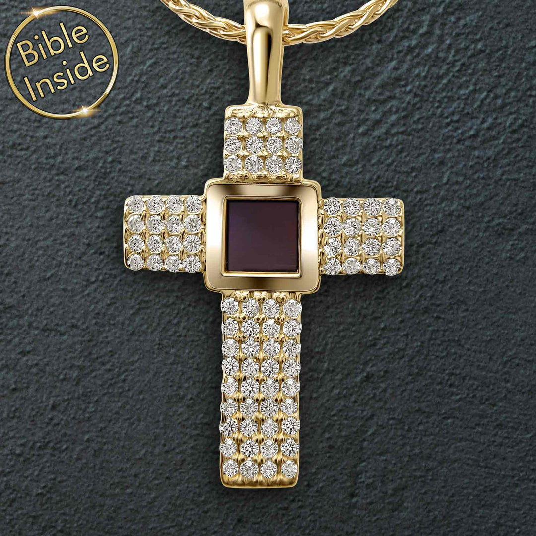 Christian cross chain necklace with scripture engraved inside