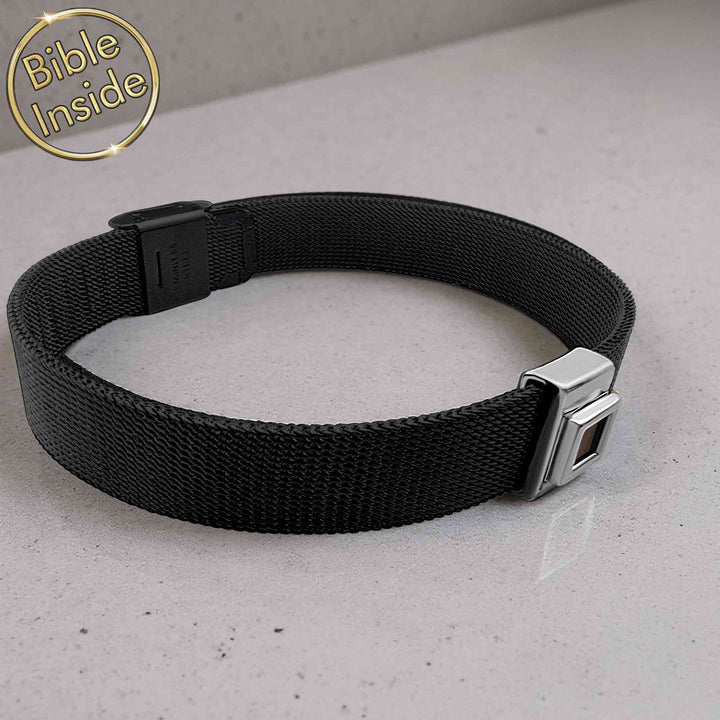 Christian bracelets mens — silver Knox with miniature Bible, gift for him