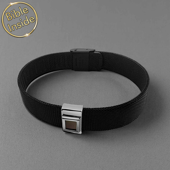 Mens Christian bracelet Knox — silver stainless steel, scripture inside