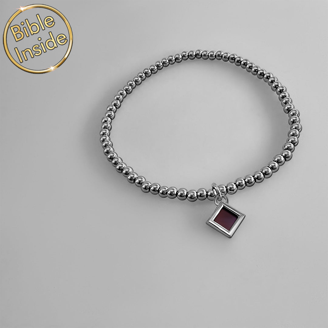 Scripture bangle bracelet in silver – micro Bible chip inside, Shlama