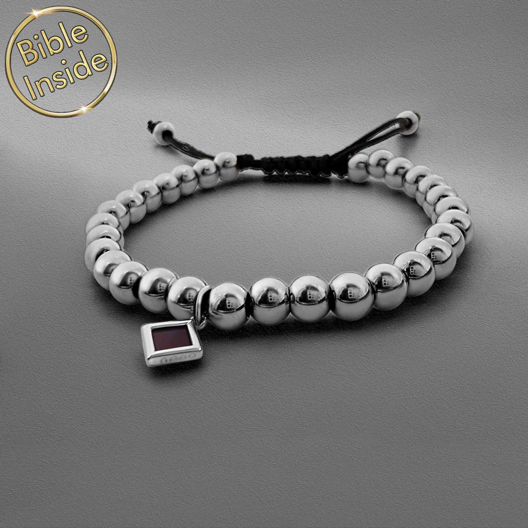 Christian jewelry bracelet with nano Bible — minimalist bead design