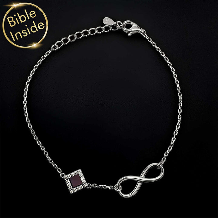 Delicate Christian bracelet for girls – silver infinity with Bible verse inside