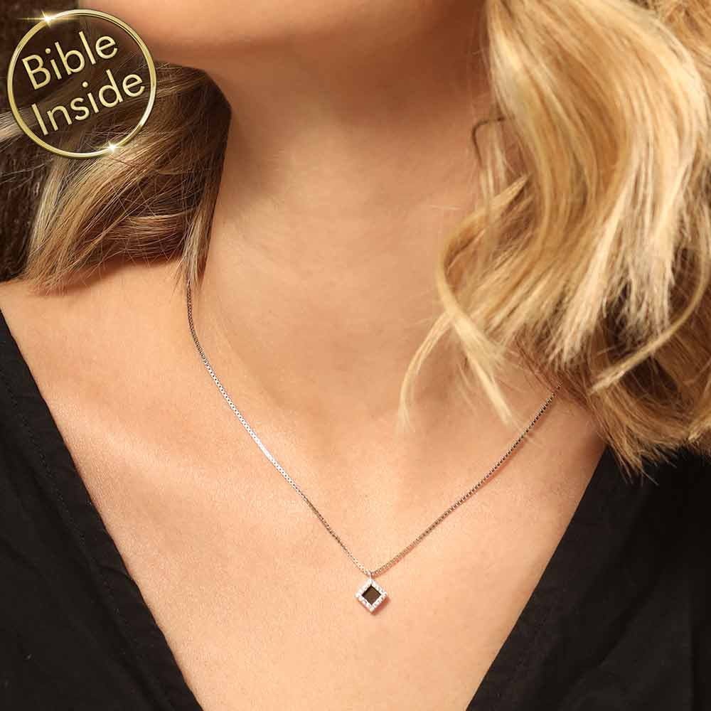 Women's biblical Christmas present – polished rhombus necklace with scripture chip