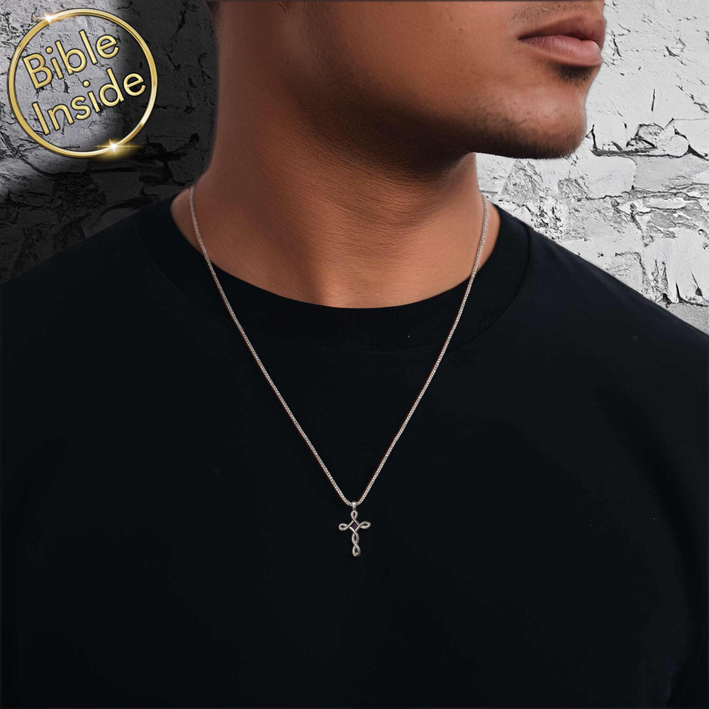 Christian father's day gift cross pendant with New Testament chip – men's necklace