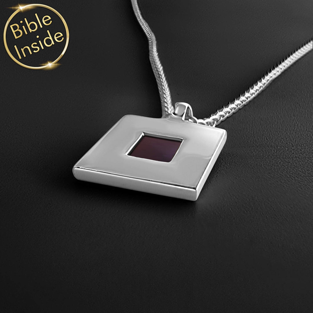 Sleek square Christian birthday gift for friend in solid white gold