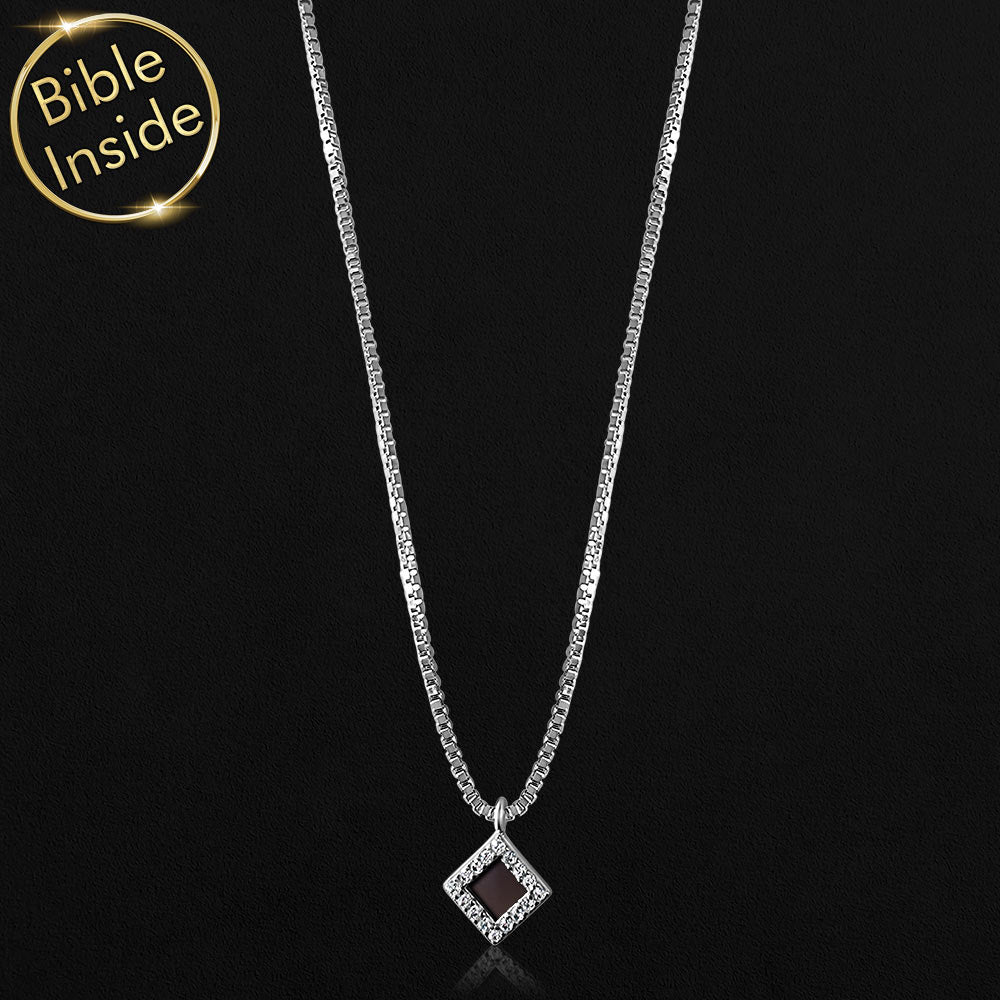 Christian best friend gifts – elegant rhombus necklace with scripture inside