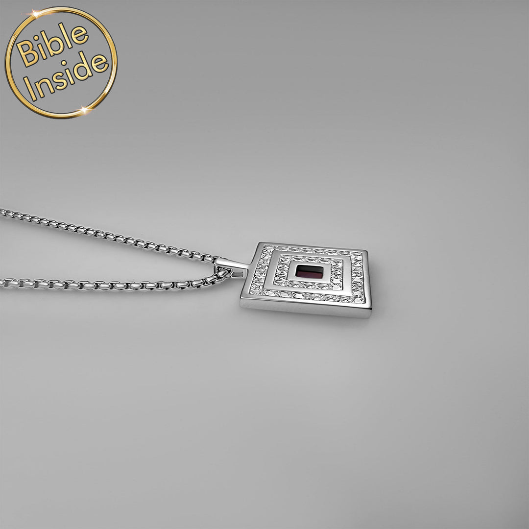 Christian father’s day gifts square pendant with micro Bible for men