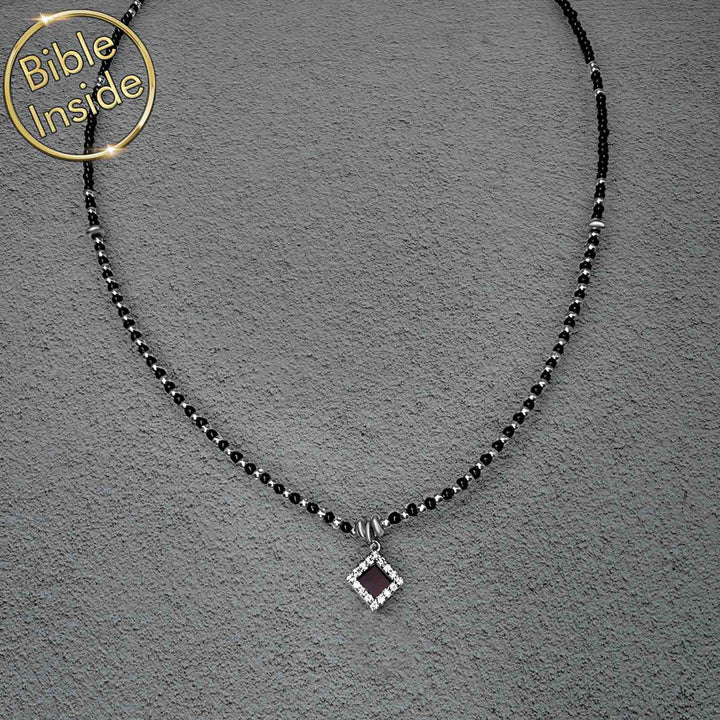 Silver Christian best friend gifts necklace with onyx stone detail