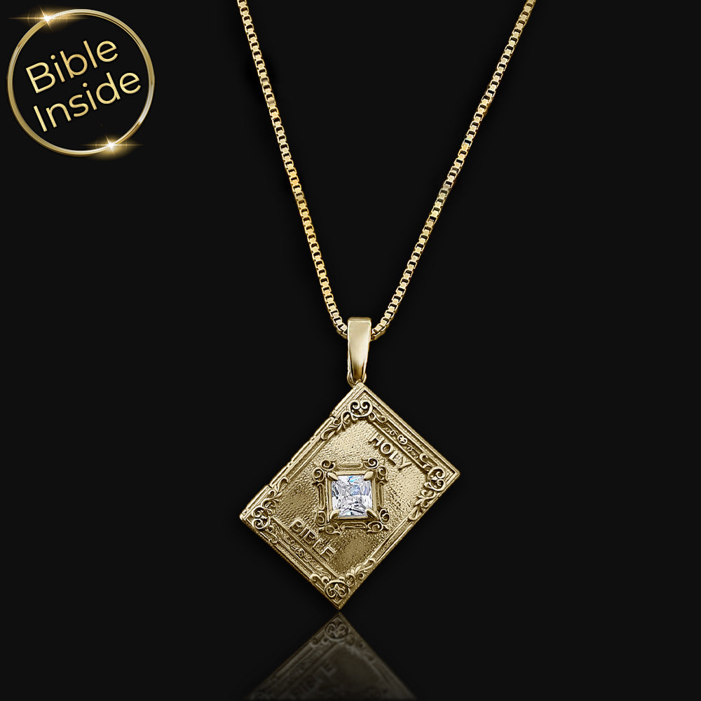 Mother's day Christian gift for grandma — gold book pendant with complete Bible