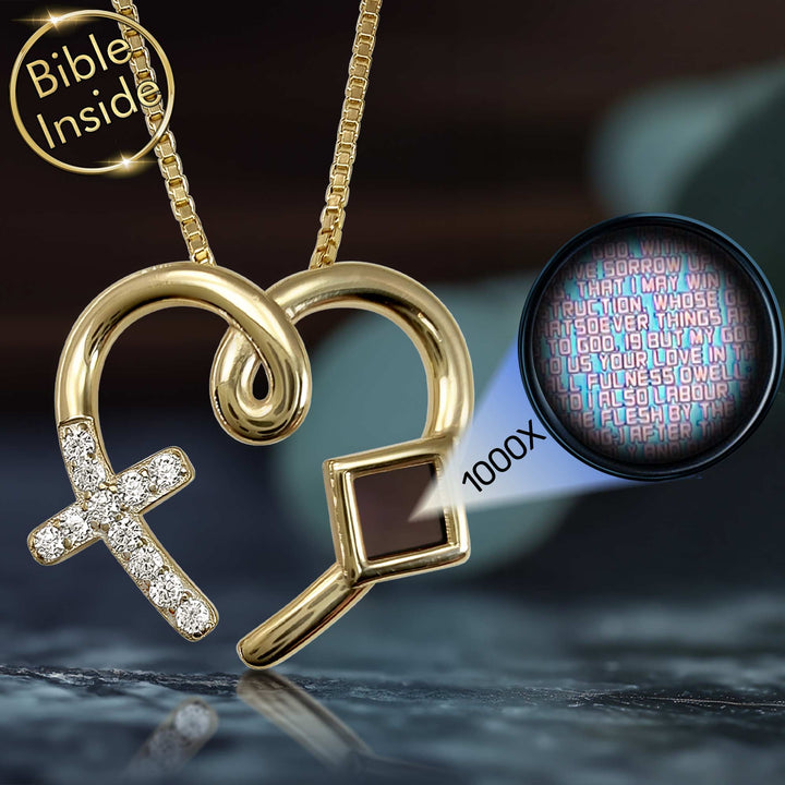 Gold heart pendant Christian gifts for women with micro Bible