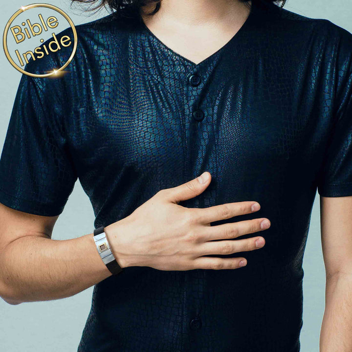 Minimalist Christian bracelet for men - gift with nano Bible technology