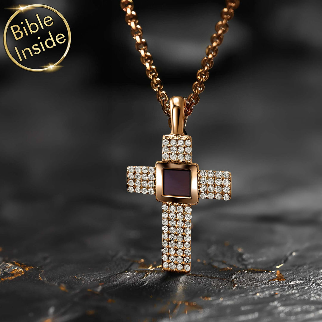 Christian xmas gifts – Aurora cross necklace with complete New Testament
