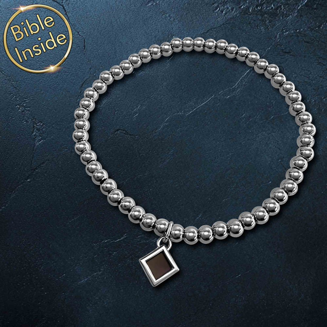 Stainless steel Christian Christmas gift bracelet featuring Bubble-4 Gospel design