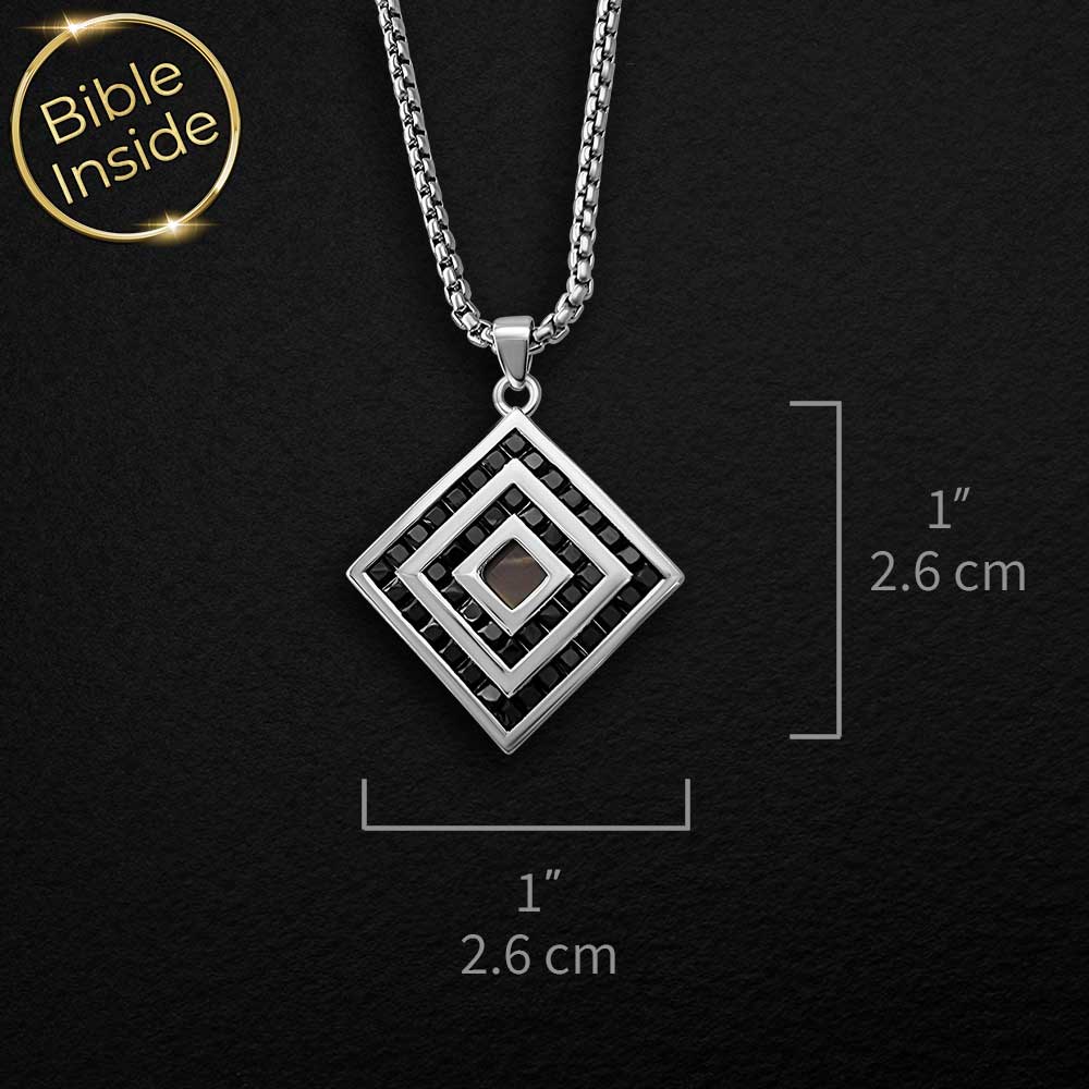 Silver square pendant necklace, meaningful Christian friendship gift