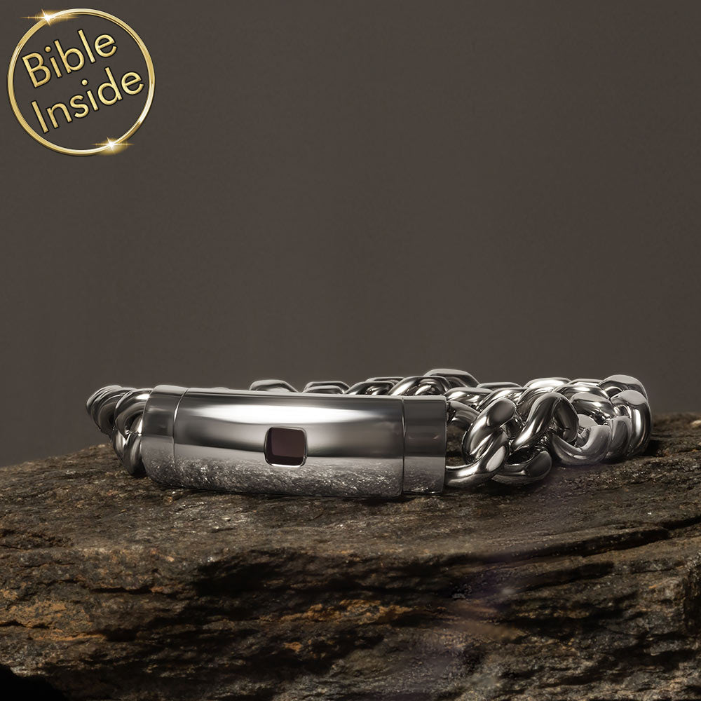 Mens Christian gift bracelet with micro Bible - bold minimalist design