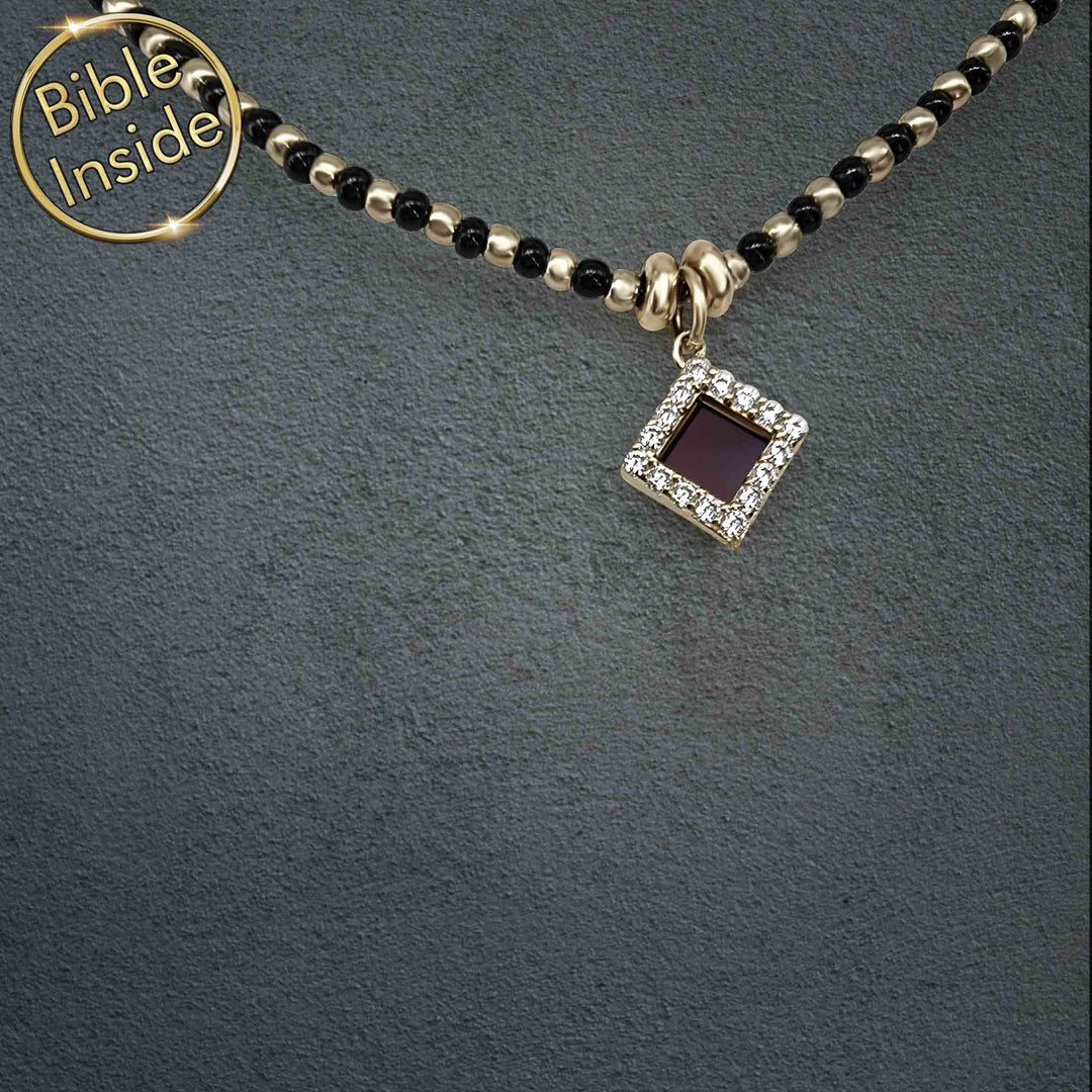 Gold finish Christian necklace with onyx pendant – My Nano Jewelry
