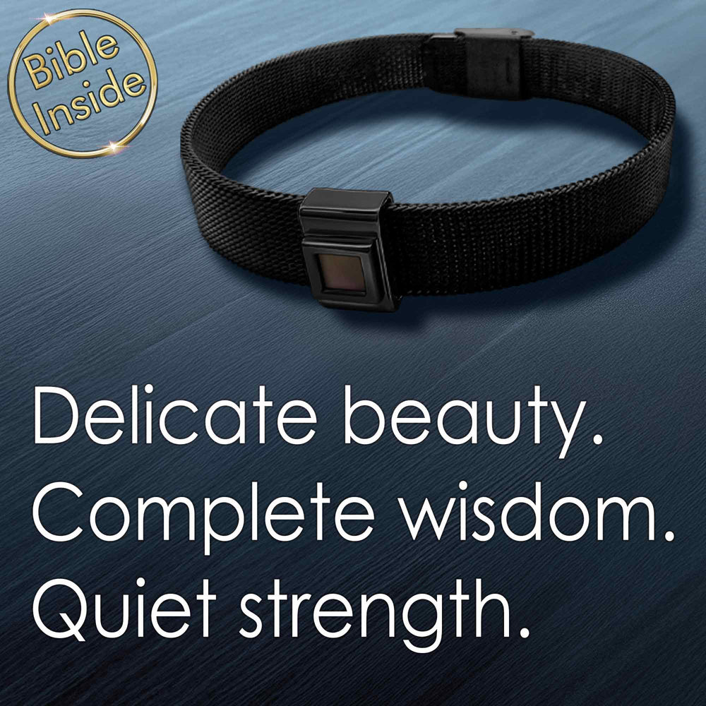 Mens faith bracelet with micro Bible chip, unique Christian present
