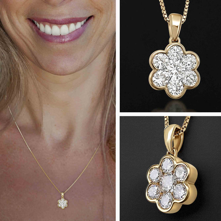Christian gold necklace with diamond gladiolus flower pendant – 18k solid yellow gold