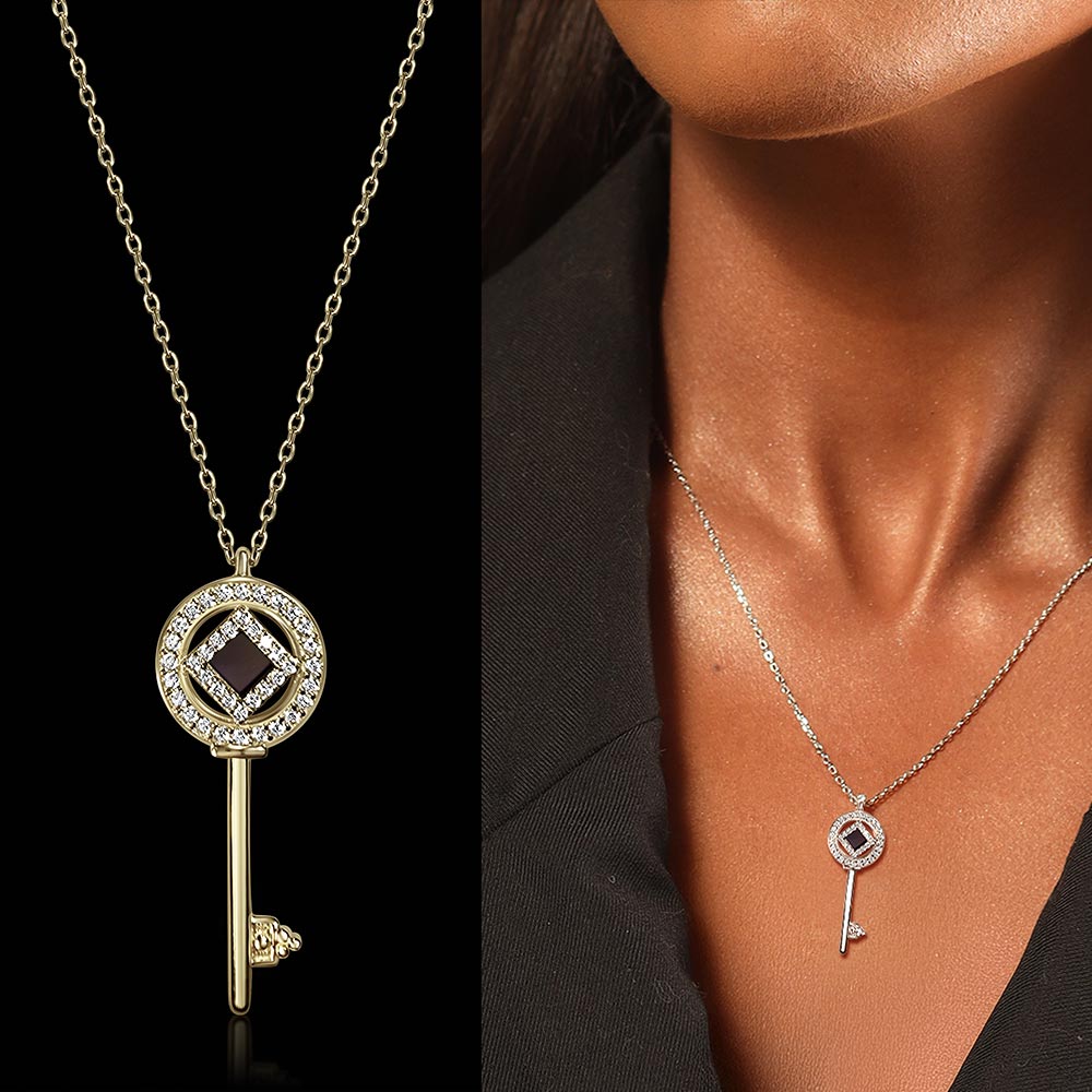 Christian gold necklace Kingdom Key pendant in polished gold for women