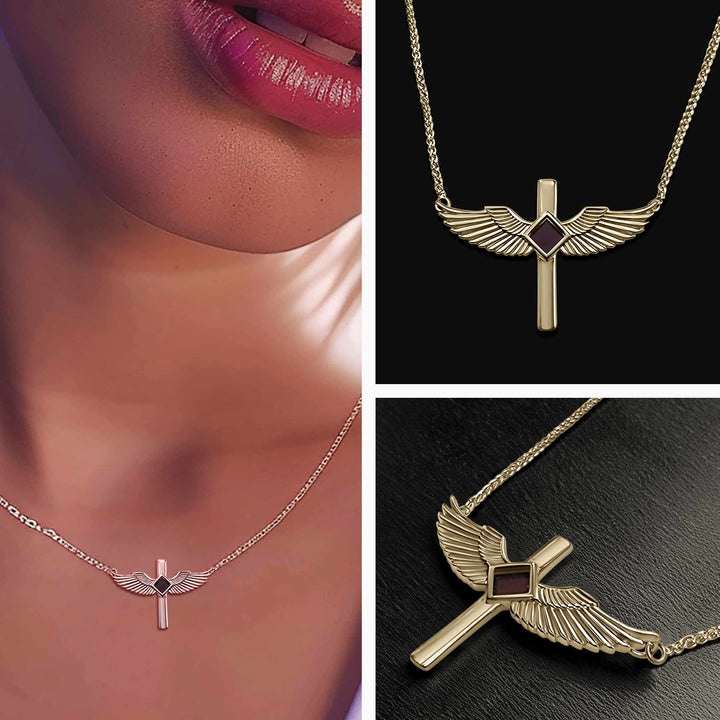 Christian gold necklace wings pendant with nano Bible chip for women