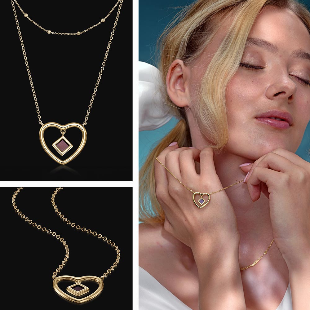 Christian gold necklace heart pendant with nano Bible chip for women