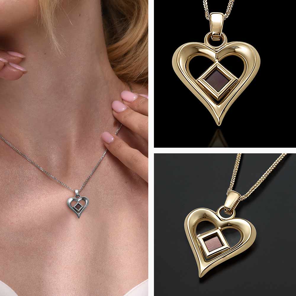 Christian gold necklace heart pendant with nano Bible for women