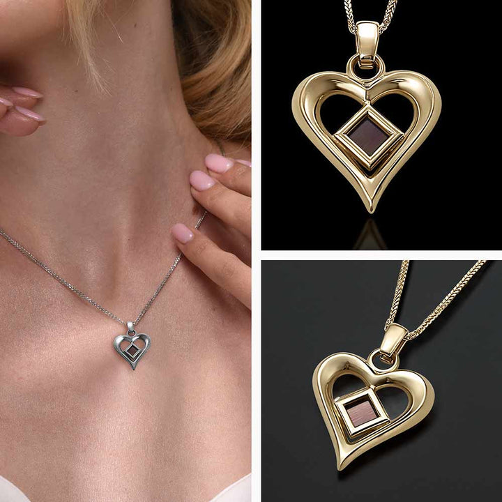 Christian gold necklace heart pendant with nano Bible for women