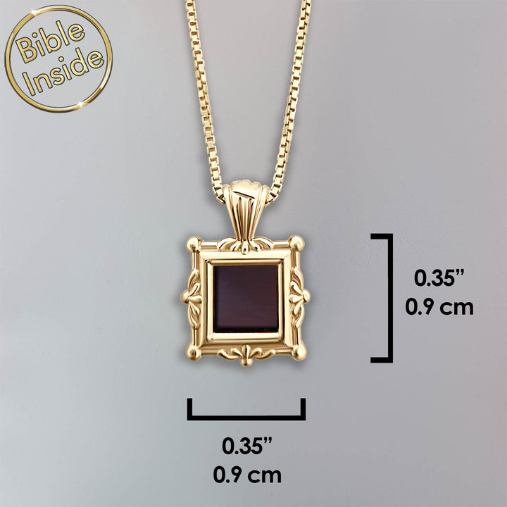 Women's Christian gold pendant necklace with micro Bible chip
