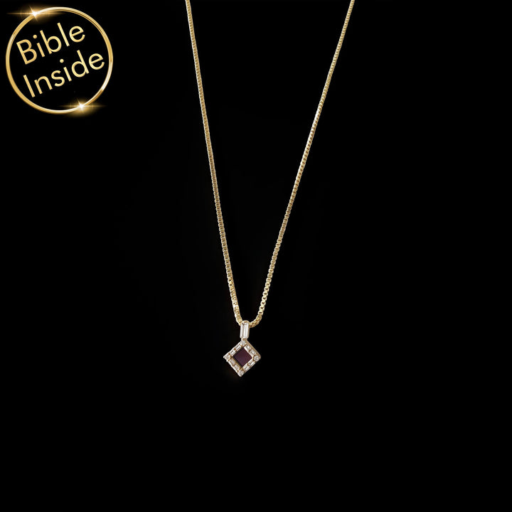 Christian gold necklace with CZ accents and hidden scripture
